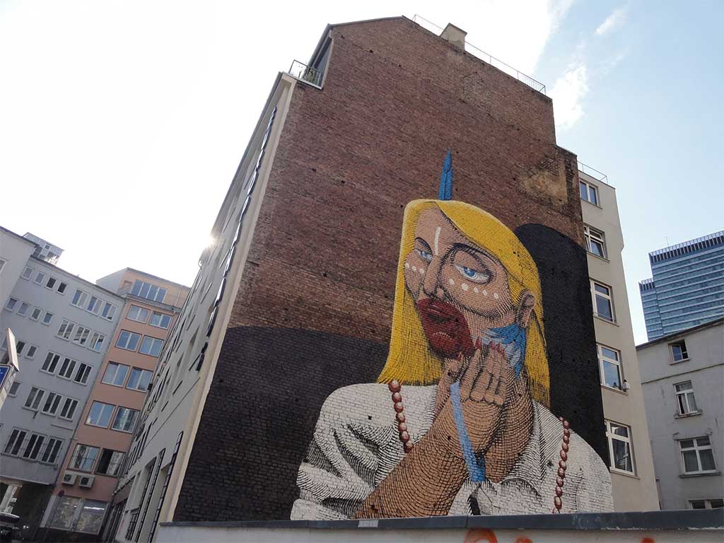 Eines von vielen Murals an verschiedenen Standorten in Frankfurt anlässlich der Open-Air-Ausstellung Street-Art Brazil von der Schirn Kunsthalle